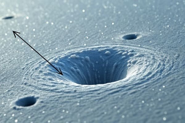 A microscopic view of a pinhole in a magnet coating, with an arrow showing moisture seeping in.