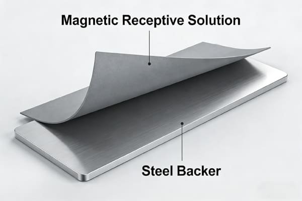 Magnetic receptive solutions and steel backers
